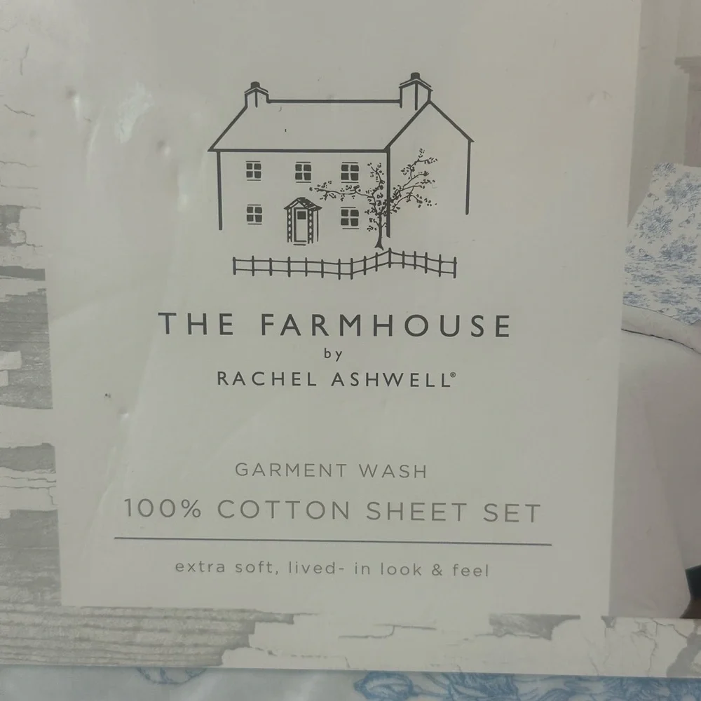The Farmhouse Rachel Ashwell Blue Floral With Butterflies Cotton Sheet Set Queen